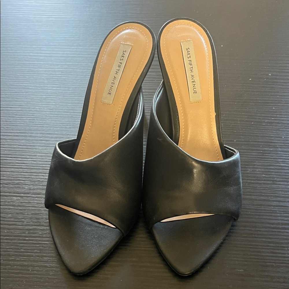 Saks Fifth Avenue Black Leather Mules
